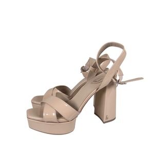 Sam Edelman Nolita Nude Patent Platform Block Heel Sandals Womens 7.5